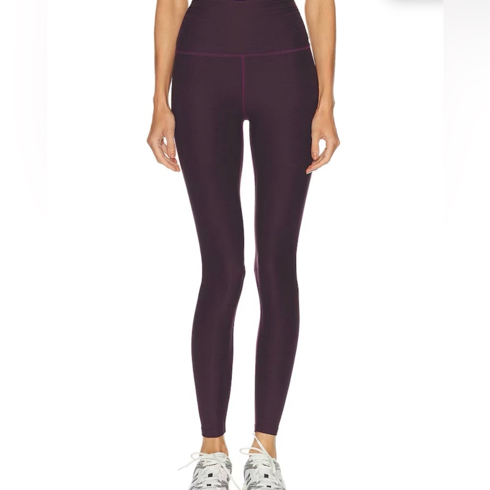 Beyond yoga Spacedye Raised The Barre Shirred Legging xs eggplant heather